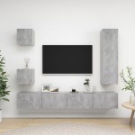 vidaXL Set de dulapuri TV, 5 piese, gri beton, lemn prelucrat vidaXL Set de dulapuri TV, 5 piese, gri beton, lemn prelucrat
