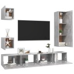 vidaXL Set de dulapuri TV, 5 piese, gri beton, lemn prelucrat vidaXL Set de dulapuri TV, 5 piese, gri beton, lemn prelucrat