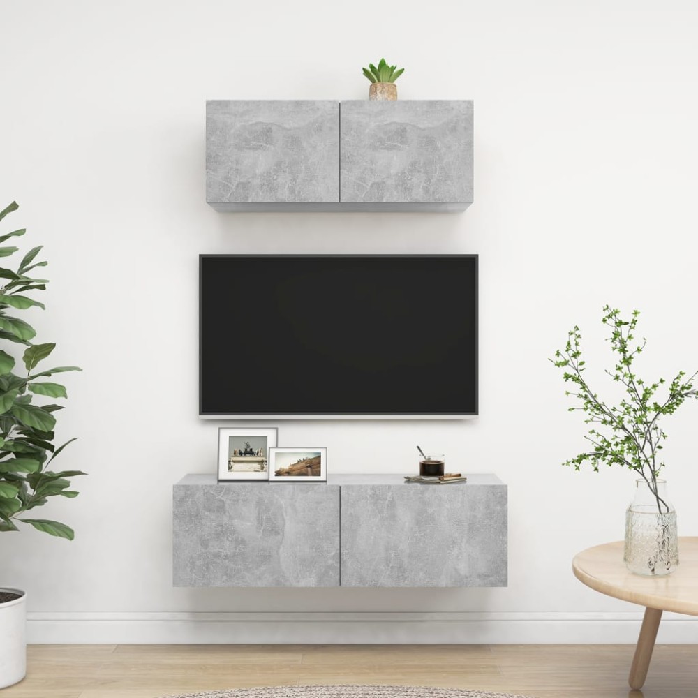 vidaXL Set de dulapuri TV, 2 piese, gri beton, lemn prelucrat