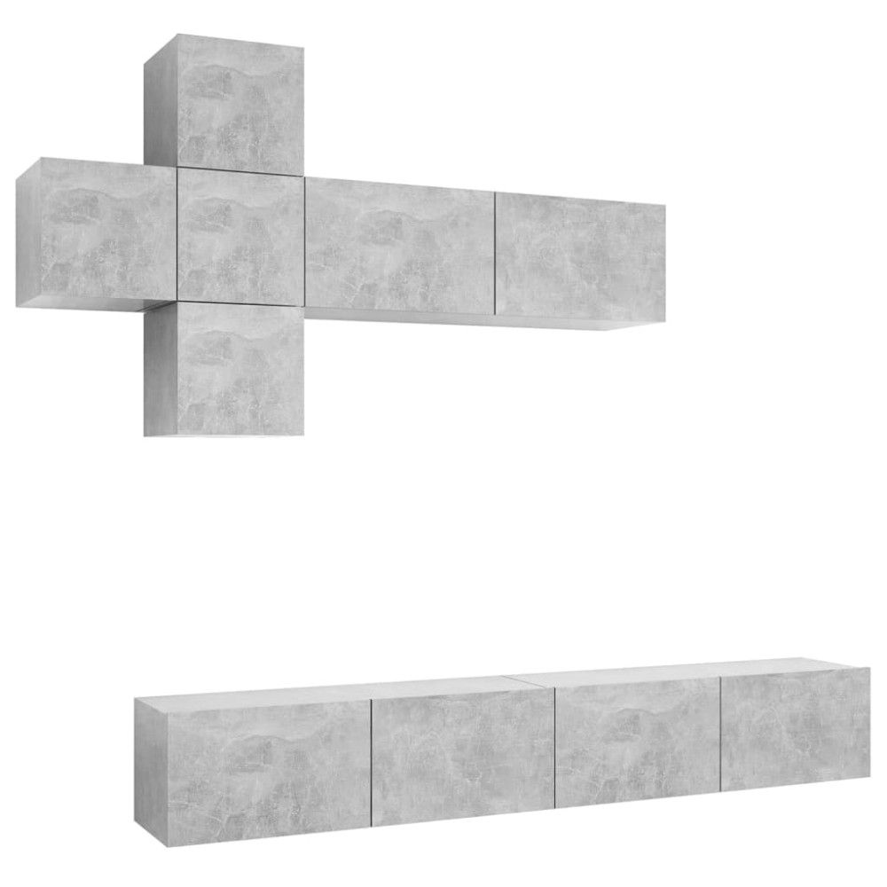 vidaXL Set de dulapuri TV, 7 piese, gri beton, lemn prelucrat