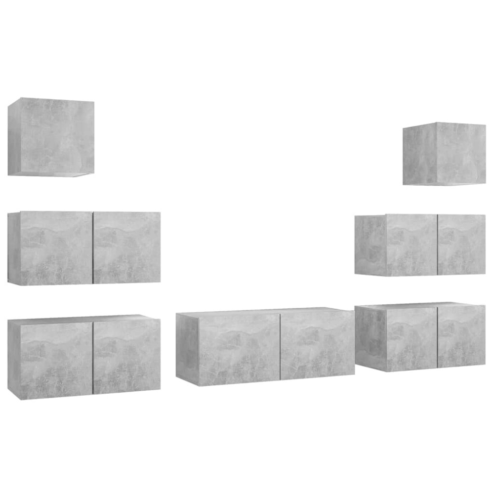 vidaXL Set de dulapuri TV, 7 piese, gri beton, lemn prelucrat