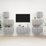 vidaXL Set de dulapuri TV, 7 piese, gri beton, lemn prelucrat vidaXL Set de dulapuri TV, 7 piese, gri beton, lemn prelucrat