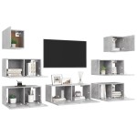 vidaXL Set de dulapuri TV, 7 piese, gri beton, lemn prelucrat vidaXL Set de dulapuri TV, 7 piese, gri beton, lemn prelucrat