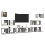 vidaXL Set de dulap TV, 7 piese, gri beton, lemn prelucrat