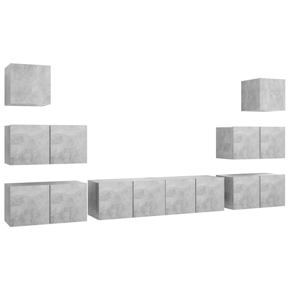 vidaXL Set de dulapuri TV, 8 piese, gri beton, lemn prelucrat