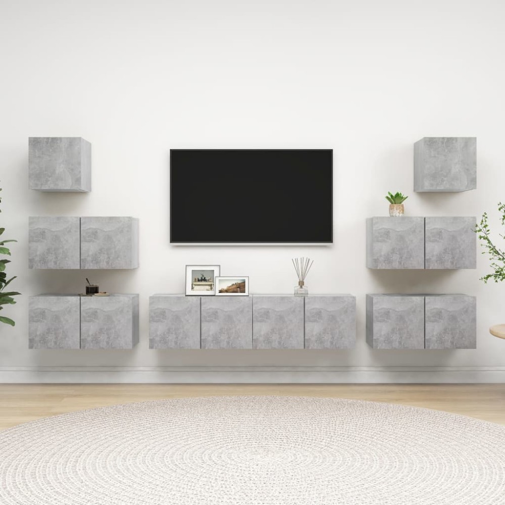 vidaXL Set de dulapuri TV, 8 piese, gri beton, lemn prelucrat