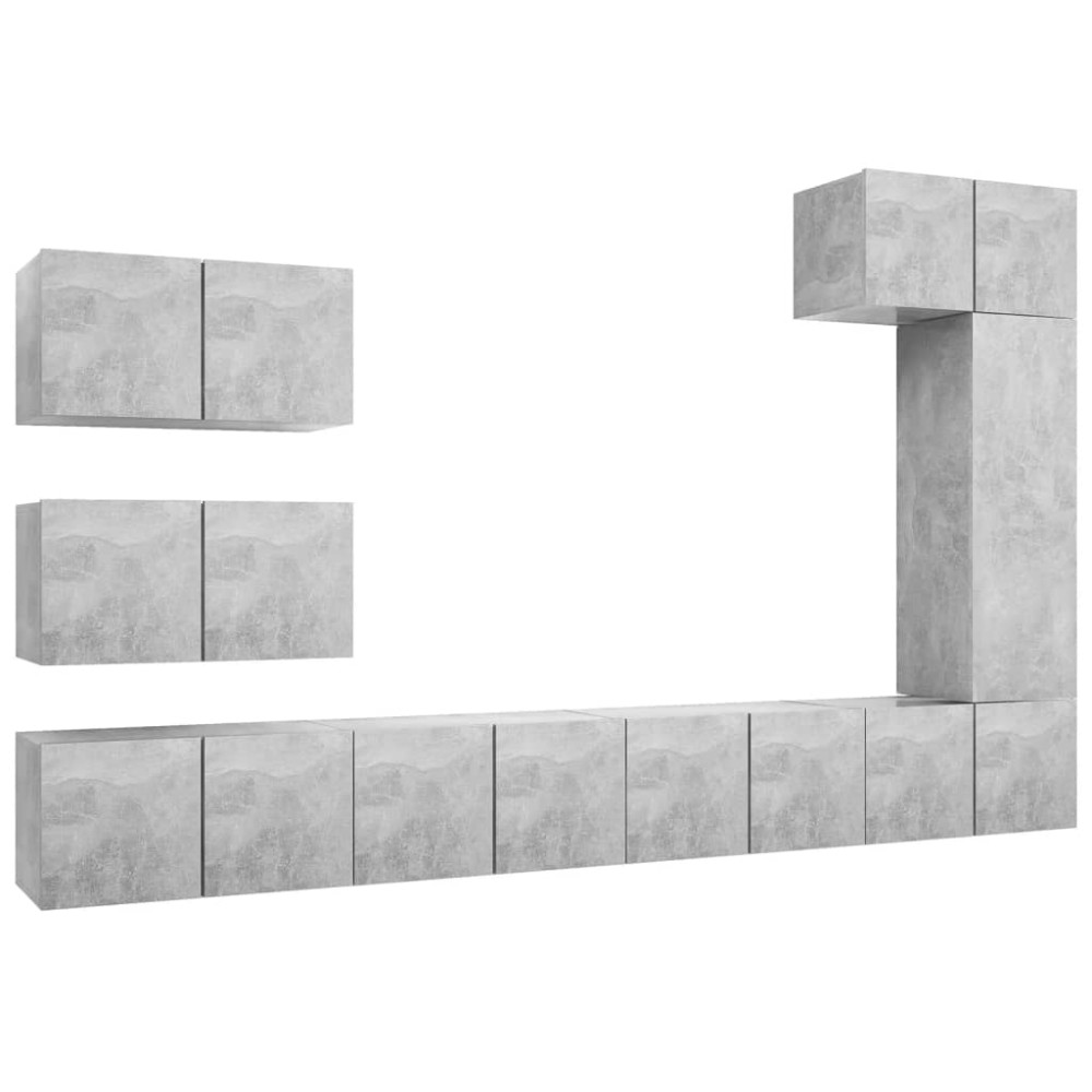 vidaXL Set de dulapuri TV, 8 piese, gri beton, lemn prelucrat
