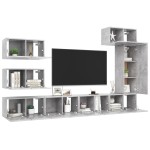vidaXL Set de dulapuri TV, 8 piese, gri beton, lemn prelucrat vidaXL Set de dulapuri TV, 8 piese, gri beton, lemn prelucrat