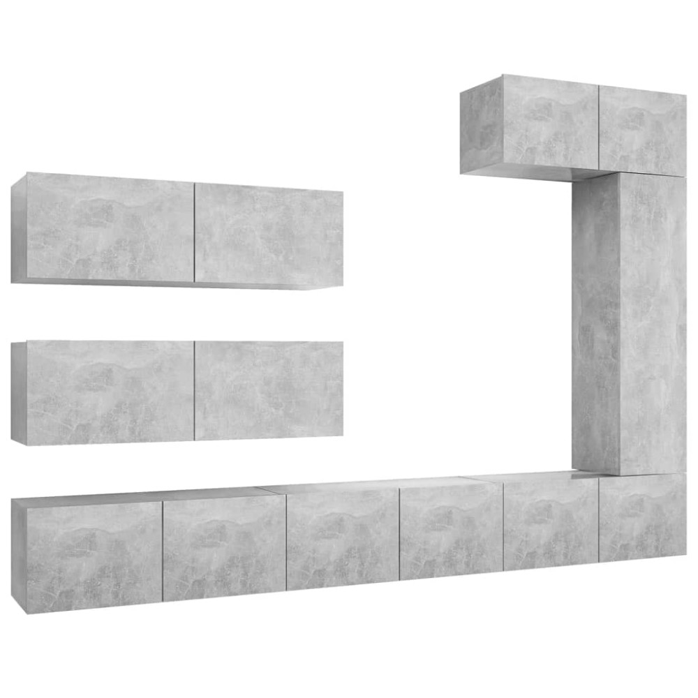 vidaXL Set de dulapuri TV, 7 piese, gri beton, lemn prelucrat