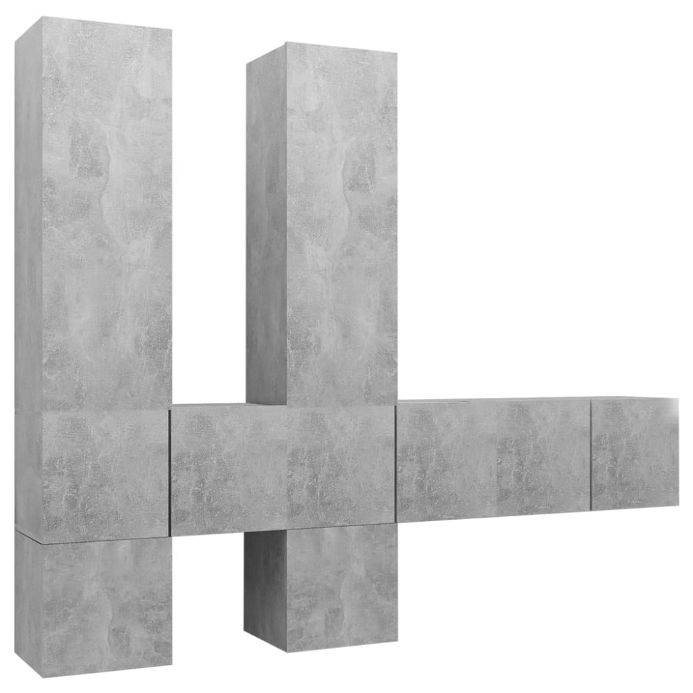 vidaXL Set de dulapuri TV, 7 piese, gri beton, lemn prelucrat