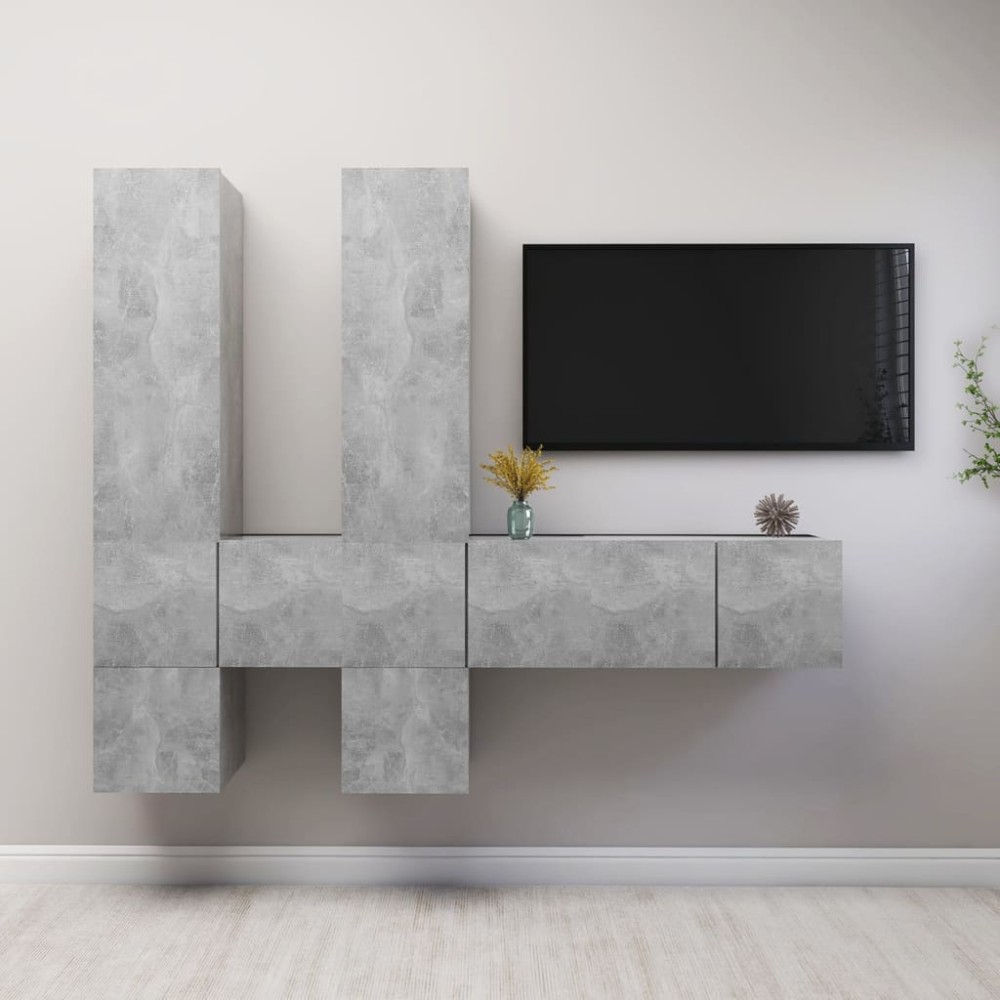 vidaXL Set de dulapuri TV, 7 piese, gri beton, lemn prelucrat