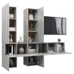 vidaXL Set de dulapuri TV, 7 piese, gri beton, lemn prelucrat vidaXL Set de dulapuri TV, 7 piese, gri beton, lemn prelucrat