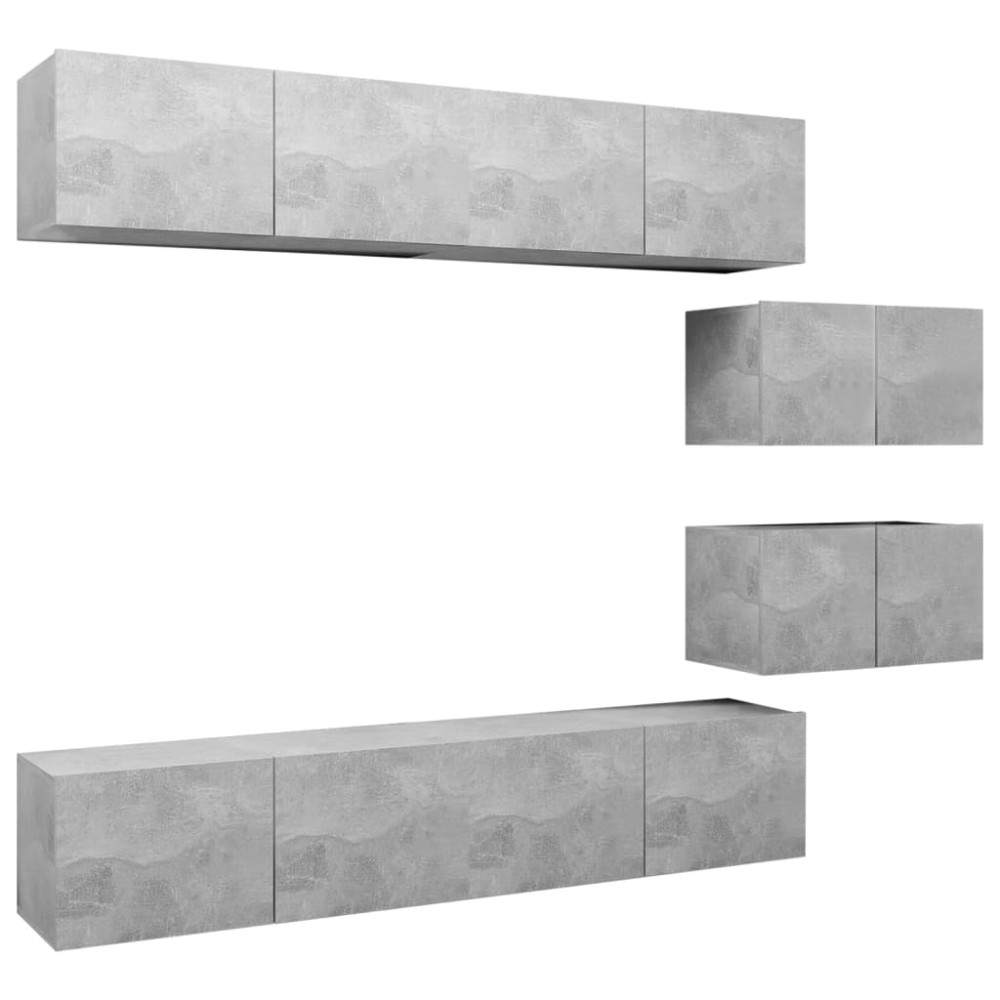vidaXL Set de dulapuri TV, 6 piese, gri beton, lemn prelucrat