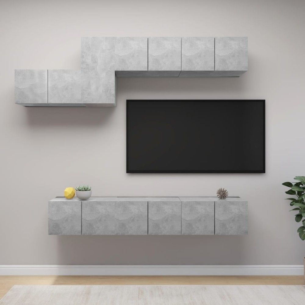 vidaXL Set de dulapuri TV, 7 piese, gri beton, lemn prelucrat