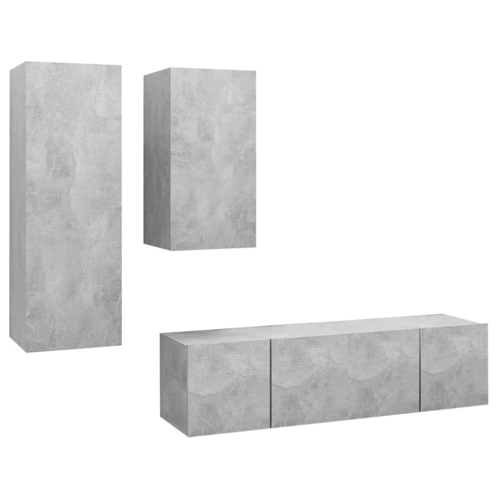 vidaXL Set de dulapuri TV, 4 piese, gri beton, lemn prelucrat