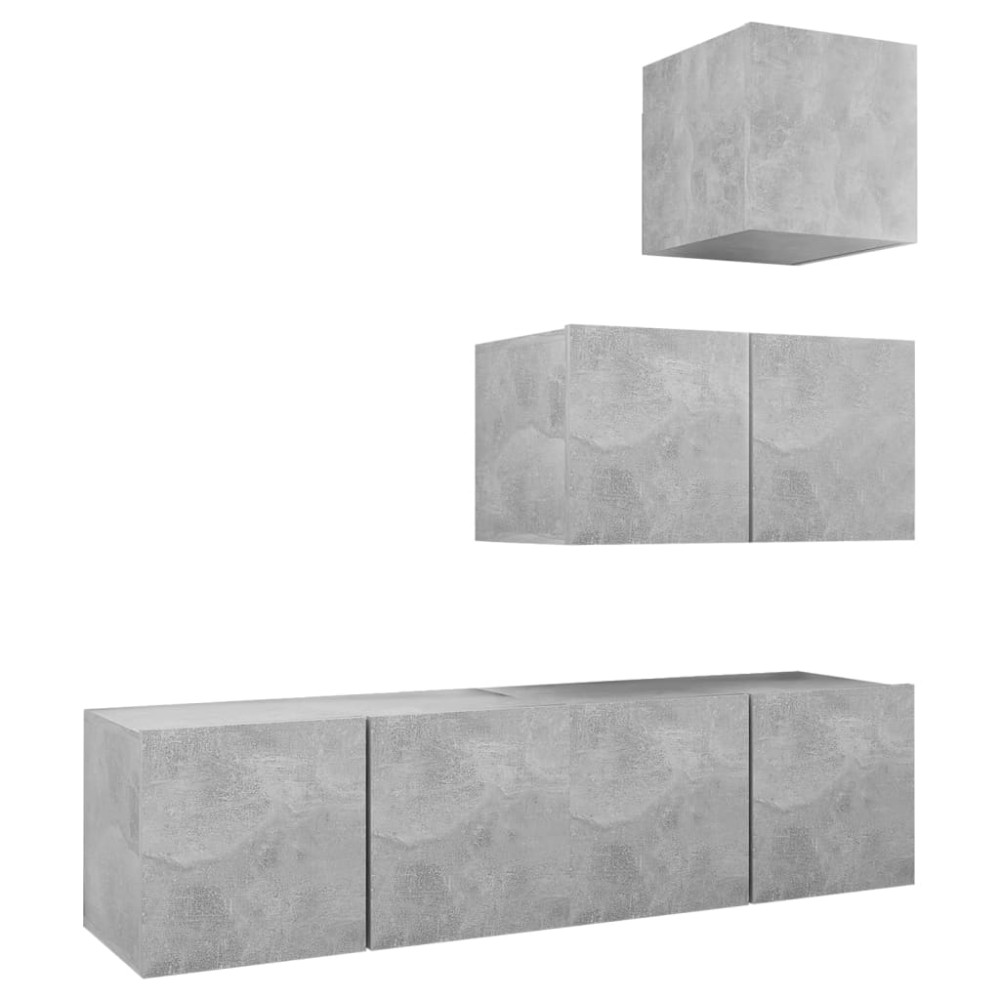 vidaXL Set de dulapuri TV, 4 piese, gri beton, lemn prelucrat