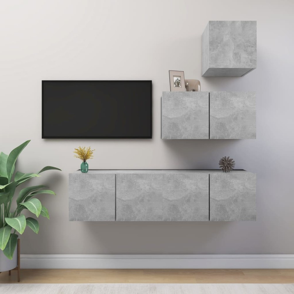 vidaXL Set de dulapuri TV, 4 piese, gri beton, lemn prelucrat