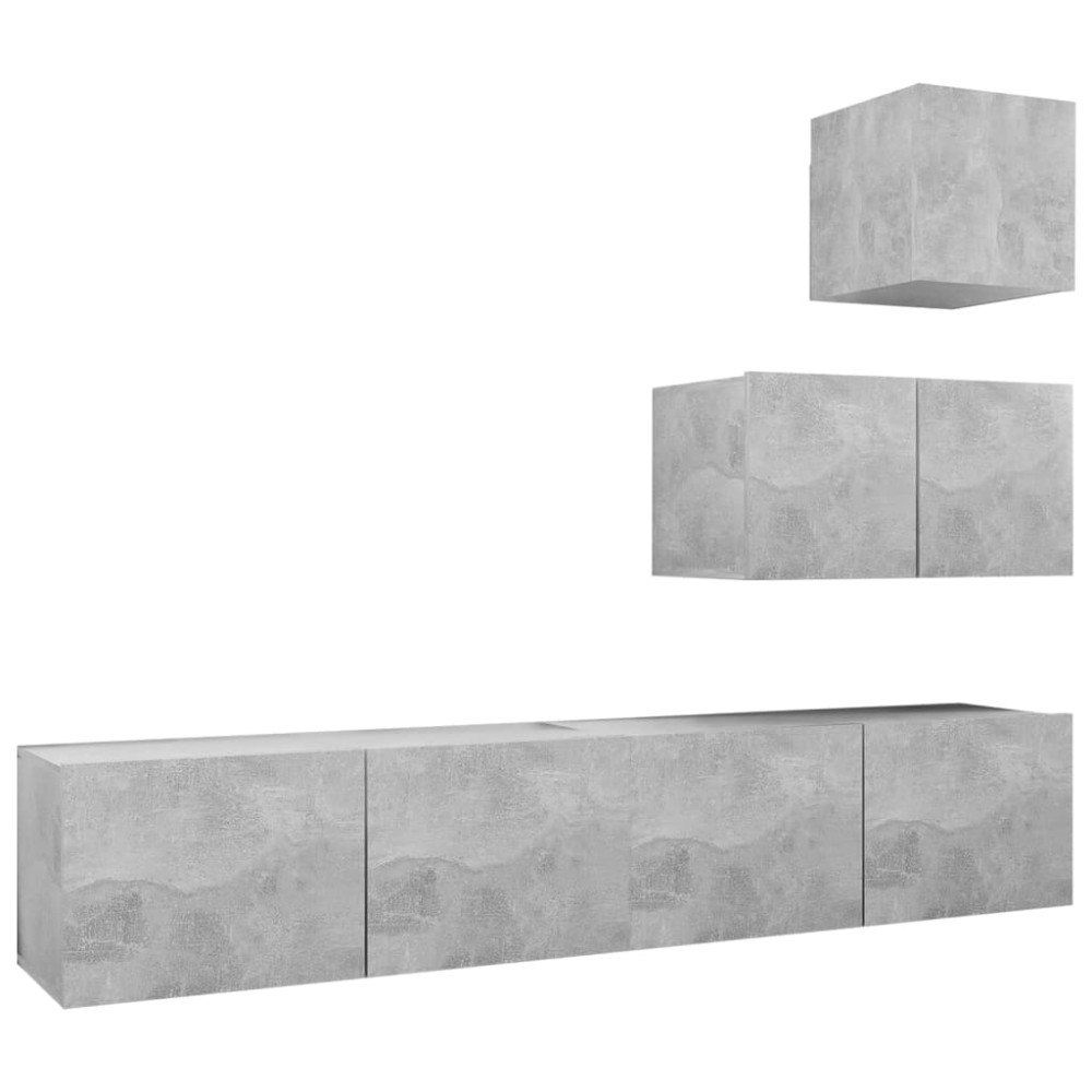 vidaXL Set de dulapuri TV, 4 piese, gri beton, lemn prelucrat