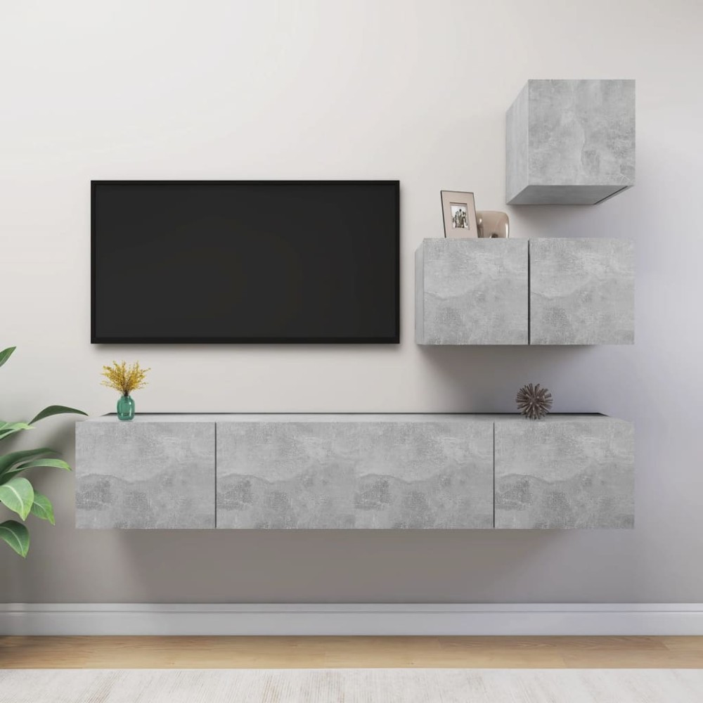 vidaXL Set de dulapuri TV, 4 piese, gri beton, lemn prelucrat