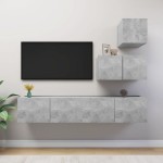 vidaXL Set de dulapuri TV, 4 piese, gri beton, lemn prelucrat vidaXL Set de dulapuri TV, 4 piese, gri beton, lemn prelucrat