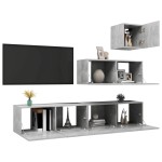 vidaXL Set de dulapuri TV, 4 piese, gri beton, lemn prelucrat vidaXL Set de dulapuri TV, 4 piese, gri beton, lemn prelucrat
