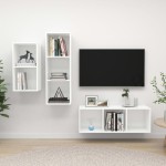 vidaXL Set de dulapuri TV, 3 piese, alb, lemn prelucrat vidaXL Set de dulapuri TV, 3 piese, alb, lemn prelucrat