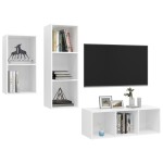 vidaXL Set de dulapuri TV, 3 piese, alb, lemn prelucrat vidaXL Set de dulapuri TV, 3 piese, alb, lemn prelucrat