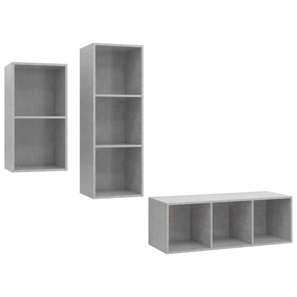 vidaXL Set de dulapuri TV, 3 piese, gri beton, lemn prelucrat