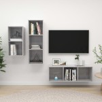 vidaXL Set de dulapuri TV, 3 piese, gri beton, lemn prelucrat vidaXL Set de dulapuri TV, 3 piese, gri beton, lemn prelucrat