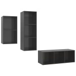 vidaXL Set de dulapuri TV, 3 piese, gri extralucios, lemn prelucrat vidaXL Set de dulapuri TV, 3 piese, gri extralucios, lemn prelucrat