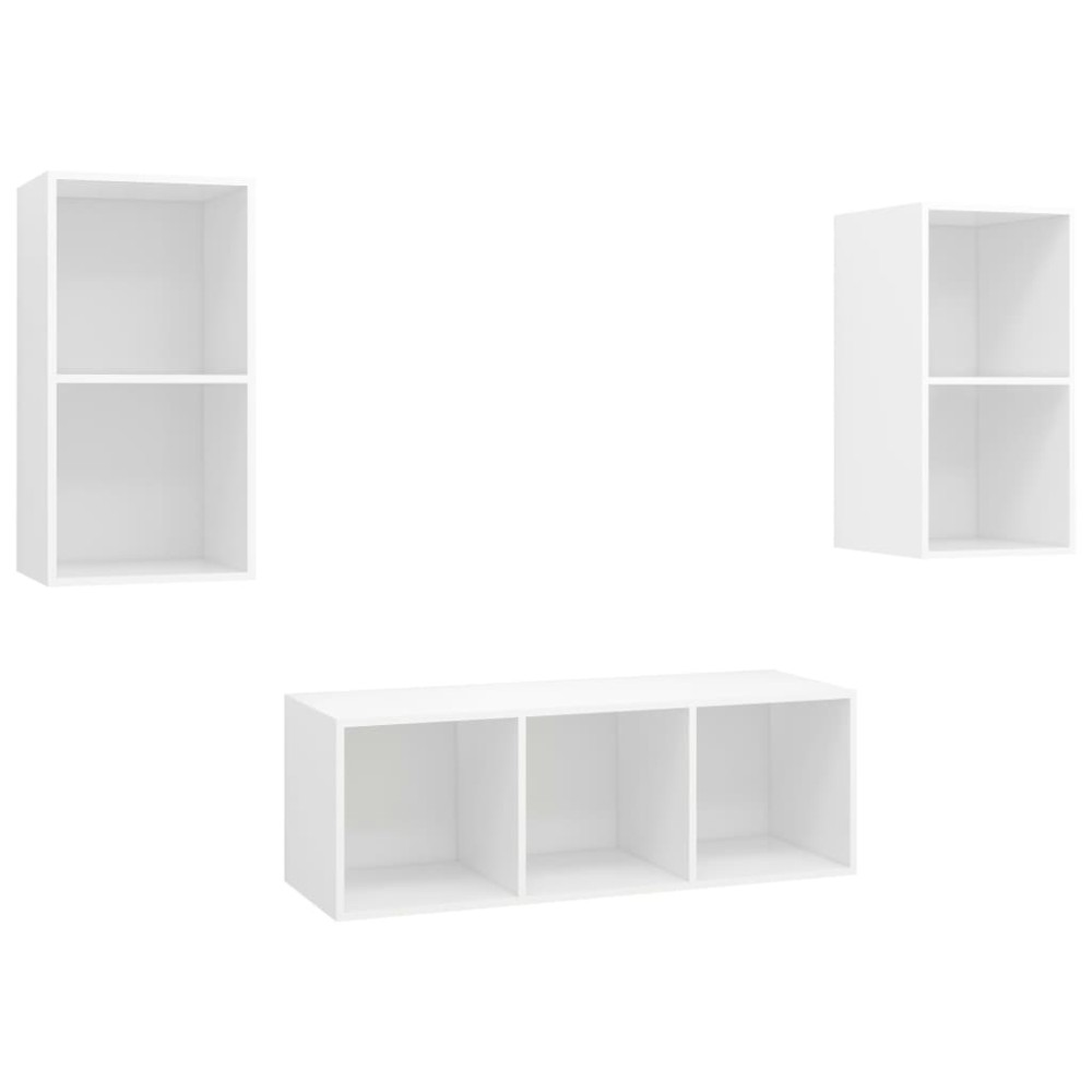 vidaXL Set de dulapuri TV, 3 piese, alb, lemn prelucrat