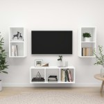 vidaXL Set de dulapuri TV, 3 piese, alb, lemn prelucrat vidaXL Set de dulapuri TV, 3 piese, alb, lemn prelucrat
