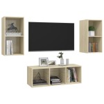 vidaXL Set de dulapuri TV, 3 piese, stejar Sonoma, lemn prelucrat vidaXL Set de dulapuri TV, 3 piese, stejar Sonoma, lemn prelucrat