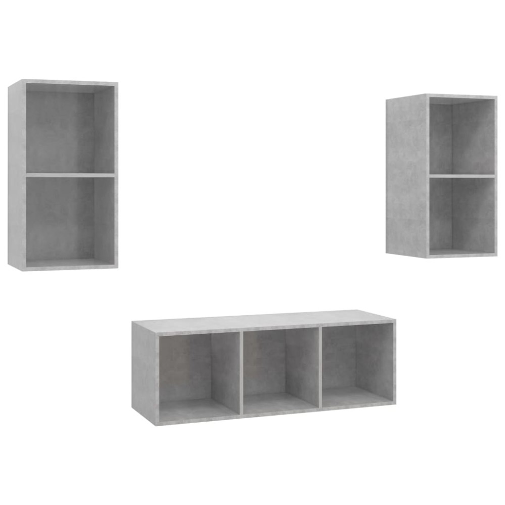 vidaXL Set dulap TV, 3 piese, gri beton, lemn prelucrat