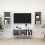 vidaXL Set dulap TV, 3 piese, gri beton, lemn prelucrat vidaXL Set dulap TV, 3 piese, gri beton, lemn prelucrat