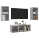 vidaXL Set dulap TV, 3 piese, gri beton, lemn prelucrat vidaXL Set dulap TV, 3 piese, gri beton, lemn prelucrat