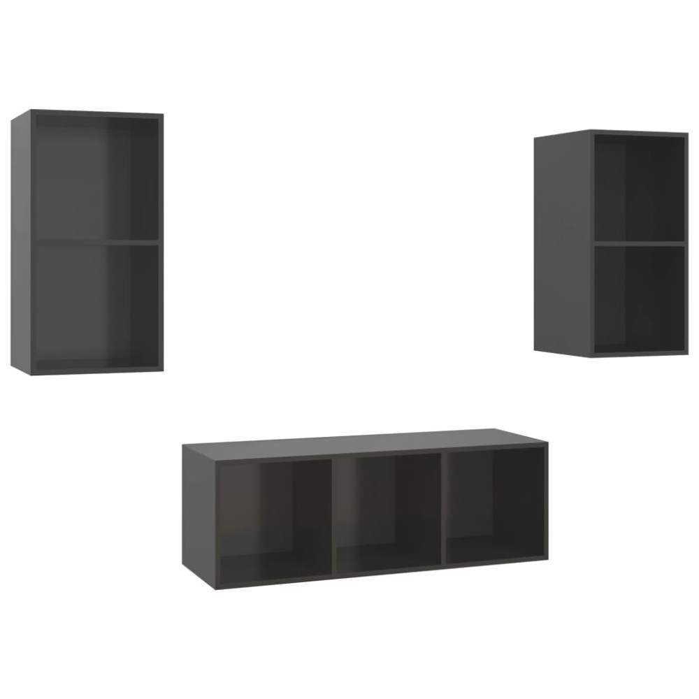 vidaXL Set dulap TV, 3 piese, gri extralucios, lemn prelucrat