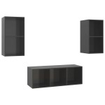 vidaXL Set dulap TV, 3 piese, gri extralucios, lemn prelucrat vidaXL Set dulap TV, 3 piese, gri extralucios, lemn prelucrat