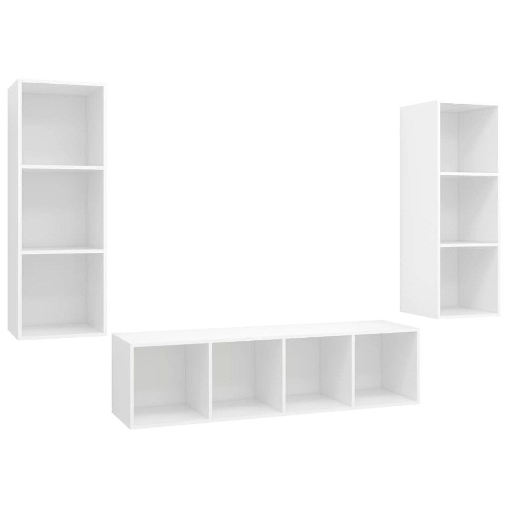 vidaXL Set de dulapuri TV, 3 piese, alb, lemn prelucrat