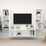 vidaXL Set de dulapuri TV, 3 piese, alb, lemn prelucrat vidaXL Set de dulapuri TV, 3 piese, alb, lemn prelucrat