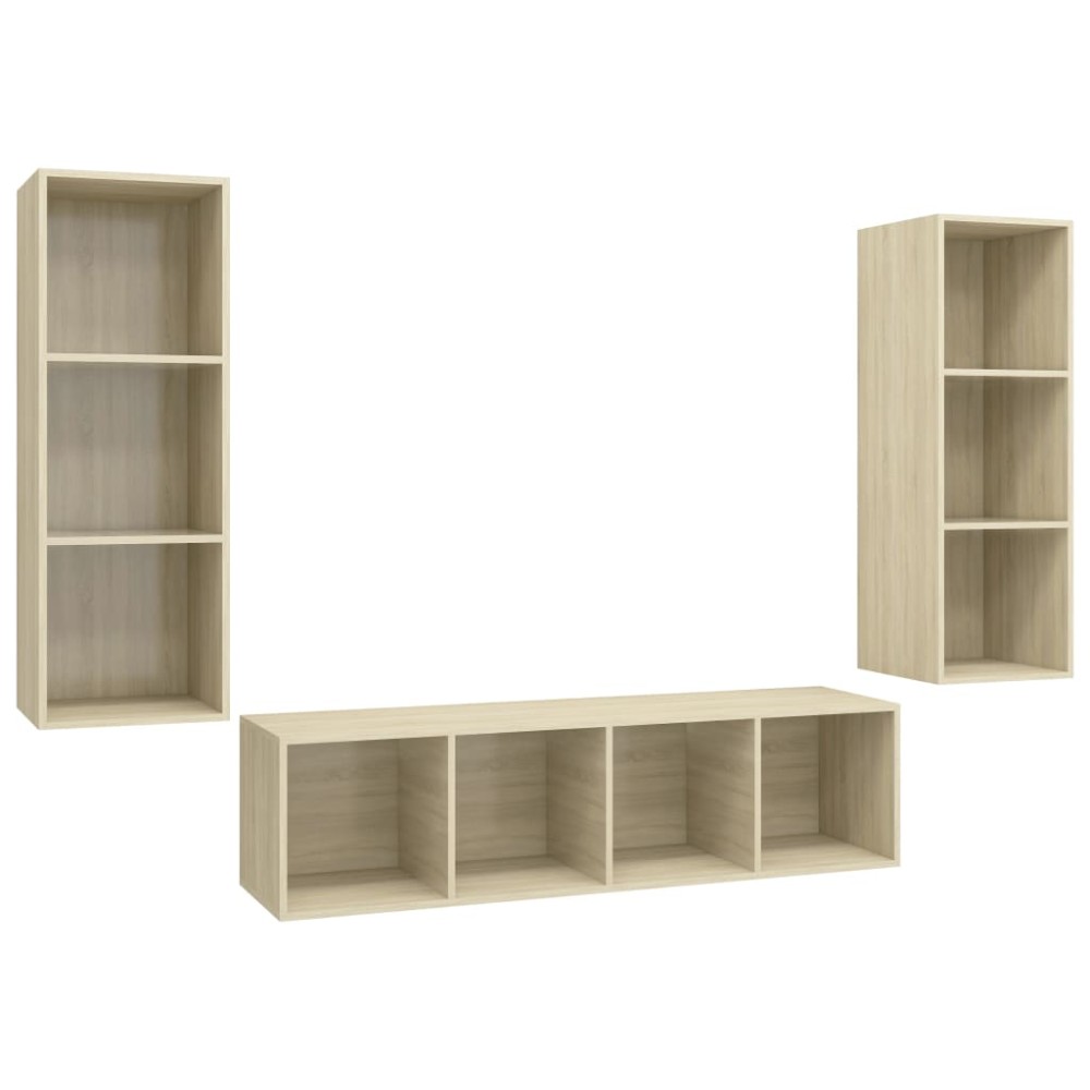 vidaXL Set de dulapuri TV, 3 piese, stejar sonoma, lemn prelucrat