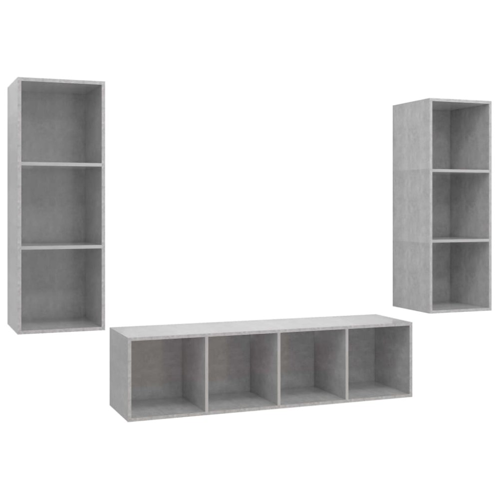 vidaXL Set de dulapuri TV, 3 piese, gri beton, lemn prelucrat