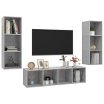 vidaXL Set de dulapuri TV, 3 piese, gri beton, lemn prelucrat vidaXL Set de dulapuri TV, 3 piese, gri beton, lemn prelucrat