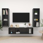 vidaXL Set dulap TV, 3 piese, gri extralucios, lemn prelucrat vidaXL Set dulap TV, 3 piese, gri extralucios, lemn prelucrat