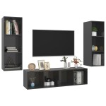 vidaXL Set dulap TV, 3 piese, gri extralucios, lemn prelucrat vidaXL Set dulap TV, 3 piese, gri extralucios, lemn prelucrat