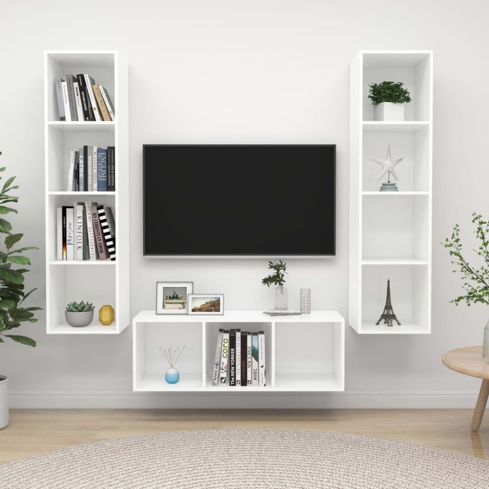 vidaXL Set de dulapuri TV, 3 piese, alb, lemn prelucrat