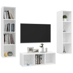vidaXL Set de dulapuri TV, 3 piese, alb, lemn prelucrat vidaXL Set de dulapuri TV, 3 piese, alb, lemn prelucrat