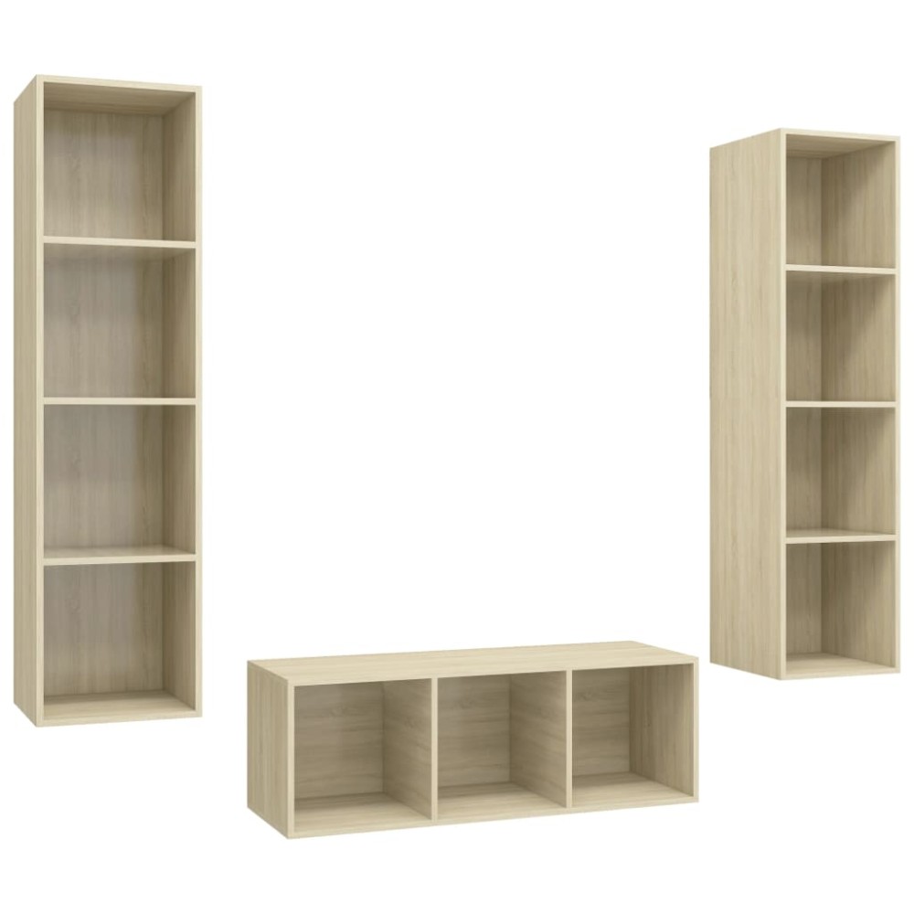 vidaXL Set de dulapuri TV, 3 piese, stejar sonoma, lemn prelucrat