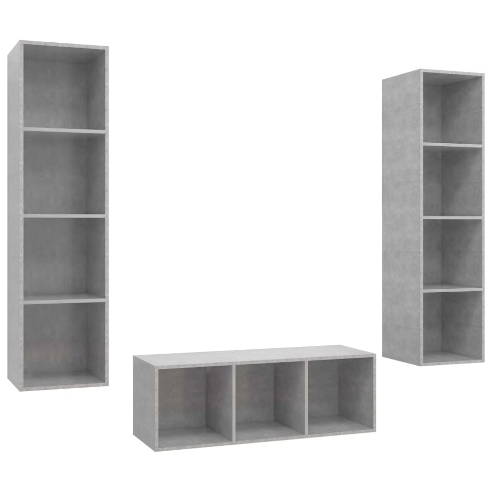 vidaXL Set de dulapuri TV, 3 piese, gri beton, lemn prelucrat