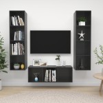 vidaXL Set de dulapuri TV, 3 piese, gri extralucios, lemn prelucrat vidaXL Set de dulapuri TV, 3 piese, gri extralucios, lemn prelucrat
